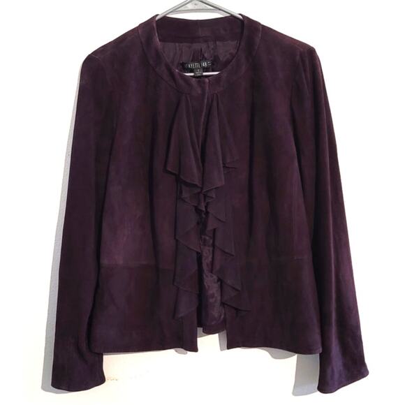 Lafayette 148 New York Ruffled Front Suede Leather Evening Jacket Blackberry 6 - Picture 12 of 12
